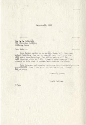 [Letter from Truett Latimer to W. G. Pritchett, February 9, 1953]