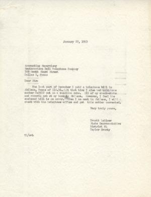 [Letter from Truett Latimer to Southwestern Bell Telephone Company, January 27, 1953]