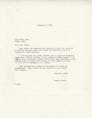 [Letter from Truett Latimer to Ethel Reese, February 7, 1953]