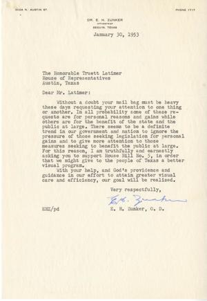 Primary view of object titled '[Letter from E. H. Zunker to Truett Latimer, January 30, 1953]'.