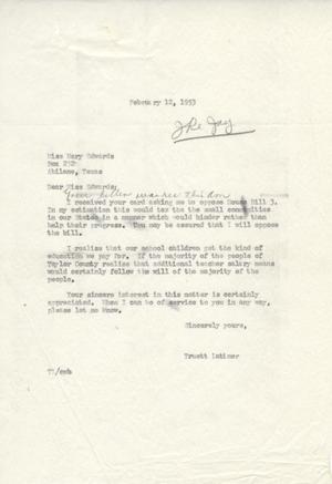 [Letter from Truett Latimer to Mary Edwards, Febraury 12, 1953]