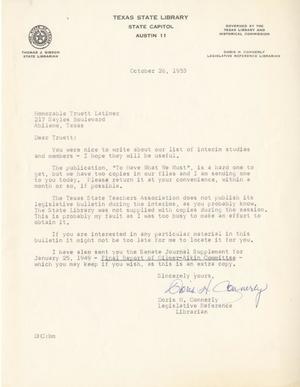 [Letter from Doris H. Connerly to Truett Latimer, October 26, 1953]