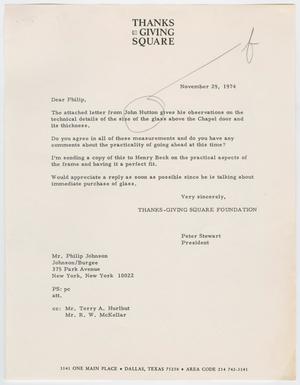[Letter from Peter Stewart to Philip Johnson, November 29, 1974]