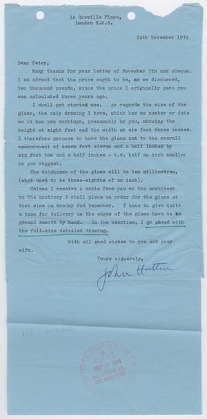 Primary view of object titled '[Letter from John Hutton to Peter Stewart, November 24, 1974]'.