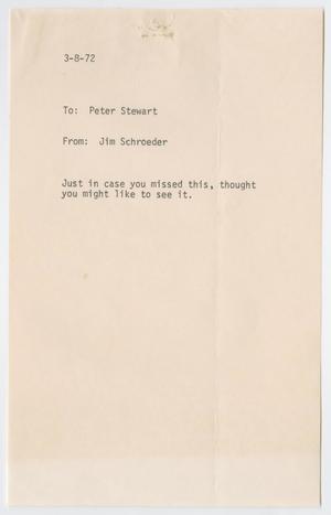 Primary view of object titled '[Letter from Jim Schroeder to Peter Stewart, March 8, 1972]'.
