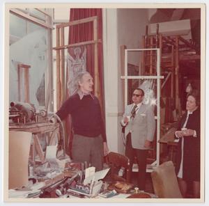 [John Hutton with a Man and Woman in his Studio]