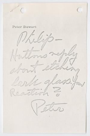Primary view of object titled '[Letter from John Hutton to Peter Stewart, November 1, 1973]'.