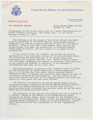 [Press Release: U.S. Gift to UN, October 21, 1985]