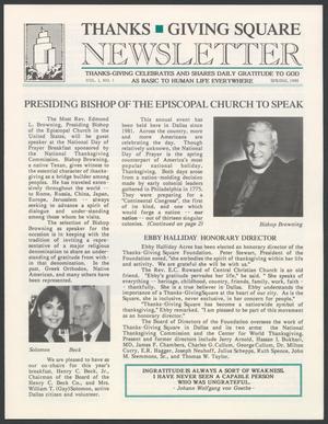 Primary view of object titled 'Thanks-Giving Square Newsletter, Volume 1, Number 1, Spring 1990'.