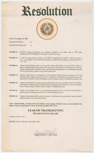[Resolution Declaring 2007 the Year of Thanksgiving in Dallas County, Texas]