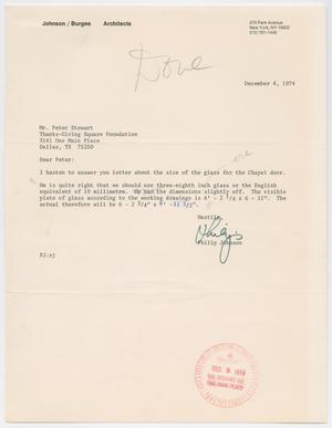 [Letter from Philip Johnson to Peter Stewart, December 4, 1974]