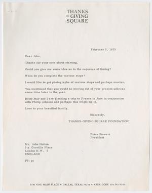 [Letter from Peter Stewart to John Hutton, February 5, 1975]