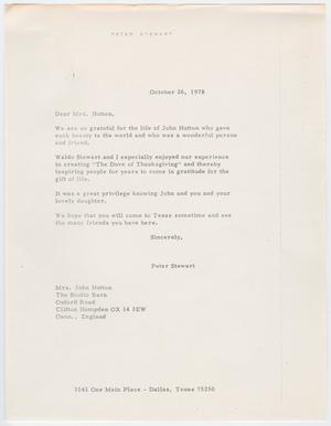 [Letter from Peter Stewart to Mrs. John Hutton, October 26, 1978]