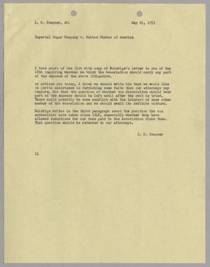 [Letter from Isaac Herbert Kempner to Isaac Herbert Kempner Jr., May 21, 1953]