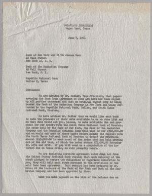 [Letter from I. H. Kempner to Bank of New York, Bank of Manhattan Company, and Republic National Bank, June 7, 1951]