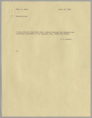 [Letter from Isaac Herbert Kempner to Thomas Leroy James, April 27, 1960]