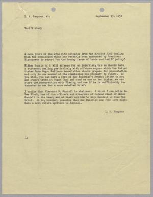 [Letter from Isaac Herbert Kempner to Isaac Herbert Kempner Jr., September 23, 1953]