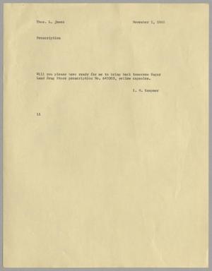 [Letter from Isaac Herbert Kempner to Thomas Leroy James, November 1, 1960]