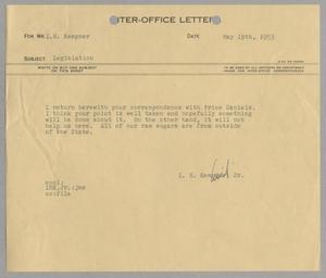 [Letter from Isaac Herbert Kempner Jr., to Isaac Herbert Kempner, May 19, 1953]
