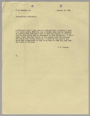 [Letter from I. H. Kempner to I. H. Kempner Jr., January 12, 1953]