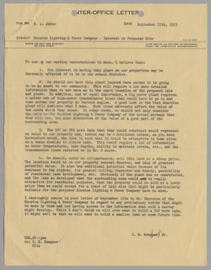 [Letter from Isaac Herbert Kempner Jr. to Thomas Leroy James, September 17, 1953]
