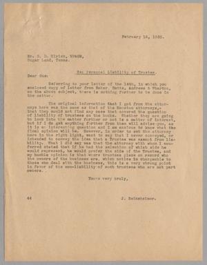 [Letter from J. Seinsheimer to G. D. Ulrich, February 16, 1933]