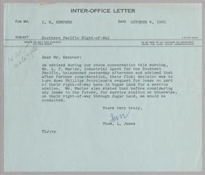 [Letter from Thomas Leroy James to Isaac Herbert Kempner, October 4, 1960]