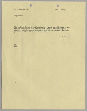 [Letter from Isaac Herbert Kempner to Isaac Herbert Kempner Jr., June 1, 1953]