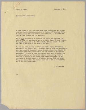 [Letter from Isaac Herbert Kempner to Thomas Leroy James, January 2, 1960]