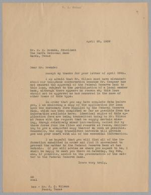 Primary view of object titled '[Letter from Harris L. Kempner, Jr. to M. D. Bownds, April 28, 1939]'.