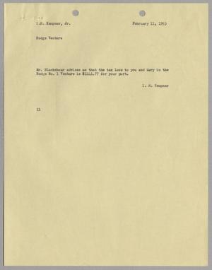 [Letter from I. H. Kempner to I. H. Kempner, Jr., February 11, 1953]