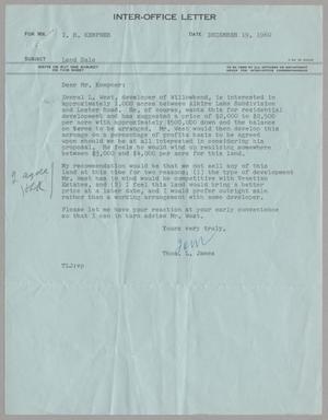[Letter from Thomas Leroy James to Isaac Herbert Kempner, December 19, 1960]