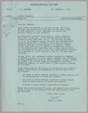 [Letter from Thomas Leroy James to Isaac Herbert Kempner, October 6, 1960]