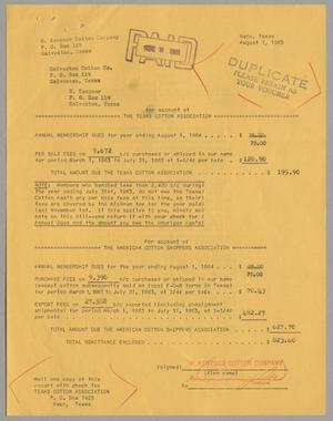 [Invoice for Texas Cotton Association and American Cotton Shippers Association]