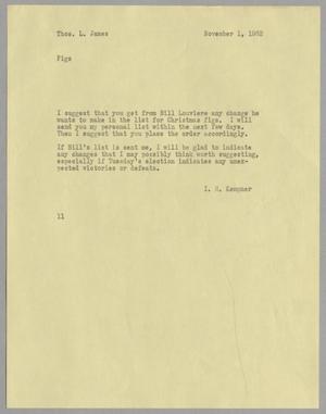 [Letter from Isaac Herbert Kempner to Thomas Leroy James, December 1, 1962]