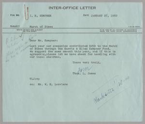 [Letter from Thomas Leroy James to Isaac Herbert Kempner, January 27, 1960]