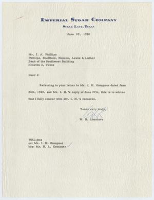 [Letter from W. H. Louviere to J. A. Phillips, June 29, 1960]
