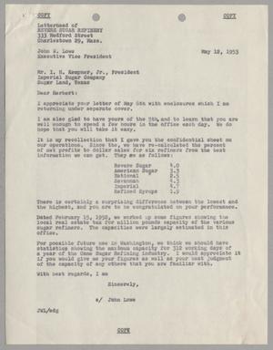 [Letter from John W. Lowe to Isaac Herbert Kempner Jr., May 12, 1953]