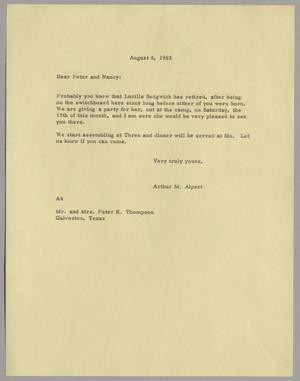 [Letter from Arthur M. Alpert to Peter K. and Nancy Thompson, August 8, 1963]