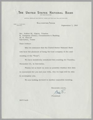 [Letter from Robert A. Vineyard to Arthur M. Alpert, September 7, 1965]