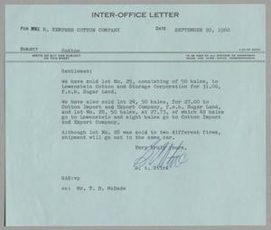 [Letter from Gus A. Stirl to H. Kempner Cotton Company, September 20, 1960]