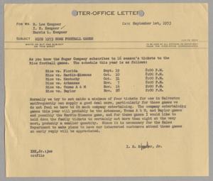 [Letter from Isaac Herbert Kempner Jr. to Robert Lee Kempner, Isaac Herbert Kempner, Harris Leon Kempner, September 1, 1953]