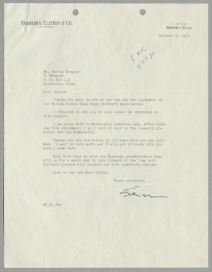 [Letter from Lamar Fleming to Harris Leon Kempner, October 3, 1953]