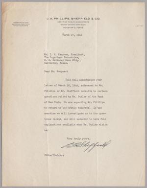 [Letter from C. B. Sheffield to I. H. Kempner, March 19, 1946]