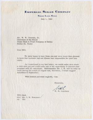 [Letter from William H. Louviere to W. W. Overton Jr., July 1, 1960]