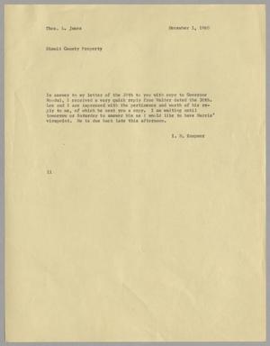 [Letter from Isaac Herbert Kempner to Thomas Leroy James, December 1, 1960]