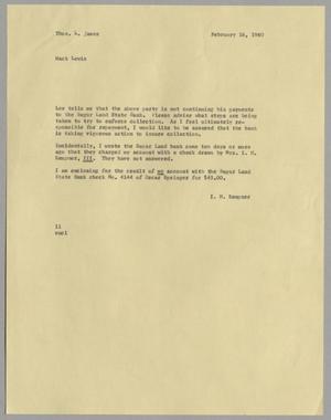 [Letter from I. H. Kempner to Thomas James, February 16, 1960]