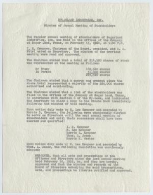 [Minutes for Board of Directors Meeting for Sugarland Industries, Inc., February 15, 1960]