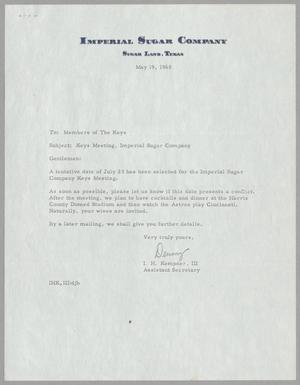 Primary view of object titled '[Letter from I. H. Kempner III to Members of the Keys, May 19, 1965]'.