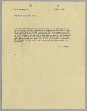 [Letter from Isaac Herbert Kempner to Isaac Herbert Kempner Jr., June 3, 1953]